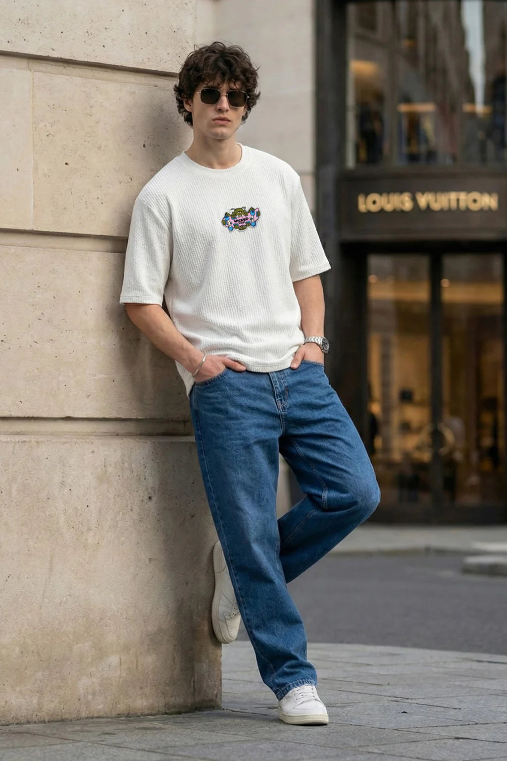 Wicked Trip White Oversized Textured T-shirt