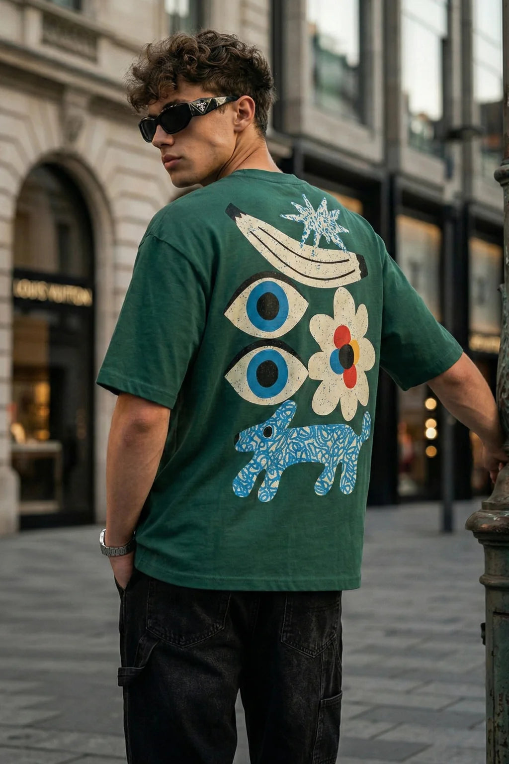 Eye Green Oversized Back Graphic Printed T-shirt