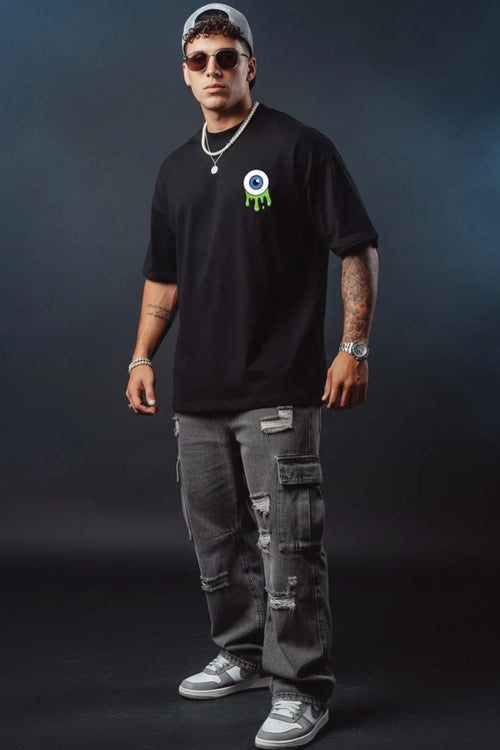 Eye Black Oversized Pocket Graphic Printed T-shirt