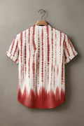 Men's Red & White Tie-Dye Printed Mandarin Collar Half Sleeve Casual Shirt